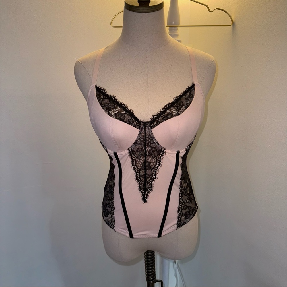 Modern Movement 34D Butter-soft Pink Black Lingerie Corset Balconette Top